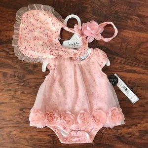 NWT Nicole Miller Onesie Dress with Bib and Bow